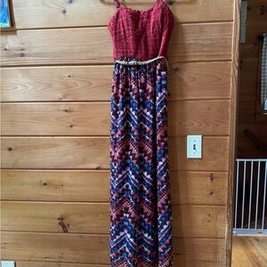 Lily Rose Red and Multicolor Patterned Maxi Dress